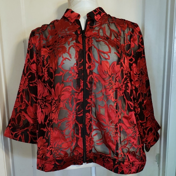 Plus Size Black and red sheer zippered jacket 3X - Picture 2 of 6